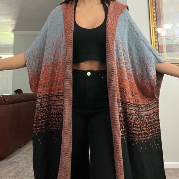 EUC Hooded Multicolor Poncho Sweater - Picture 2 of 6